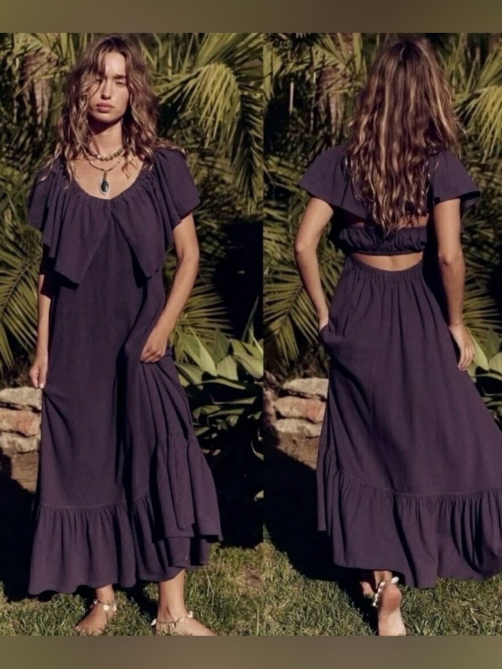 NWT Free People Beach Off The Shoulder Lynne Dress in Elderberry Size XL
